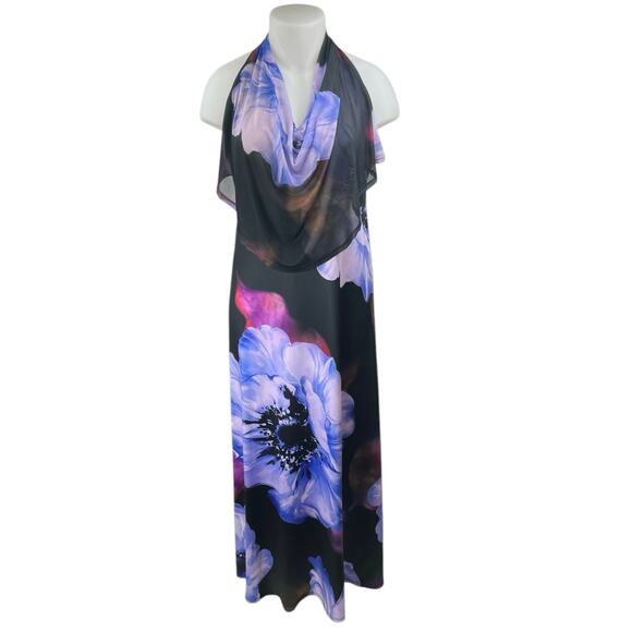Fashion Nova Multicolor Floral Sleeveless Halter Sheer Maxi Cover Up Dress Sz 2X - Picture 1 of 5